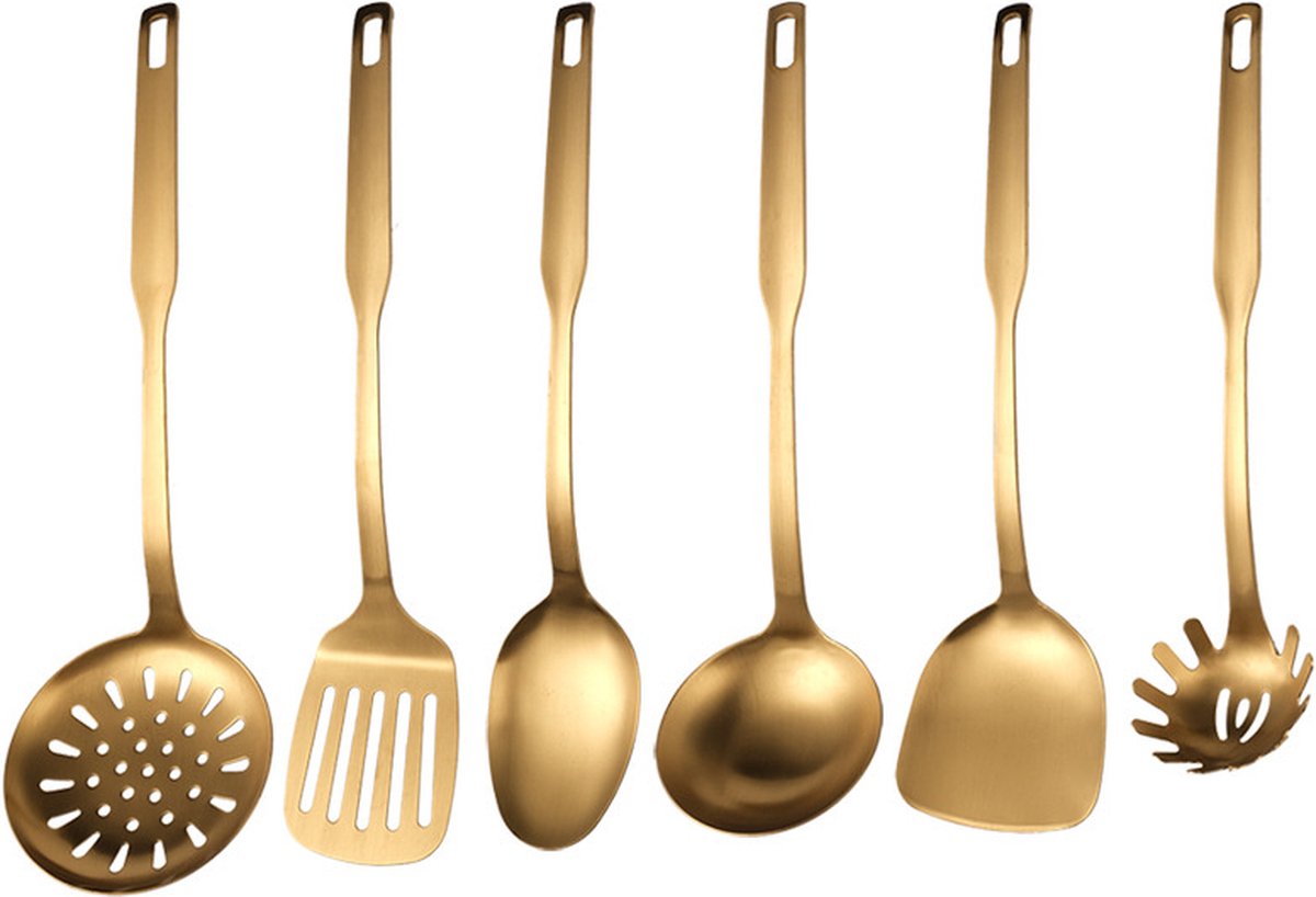 Witte en gouden kookgerei, luxe 8-delige keukengadgetset inclusief blikopener, tang en knoflookpers, stijlvolle witte en gouden keukenaccessoires voor moderne keukens, ideaal om cadeau te geven