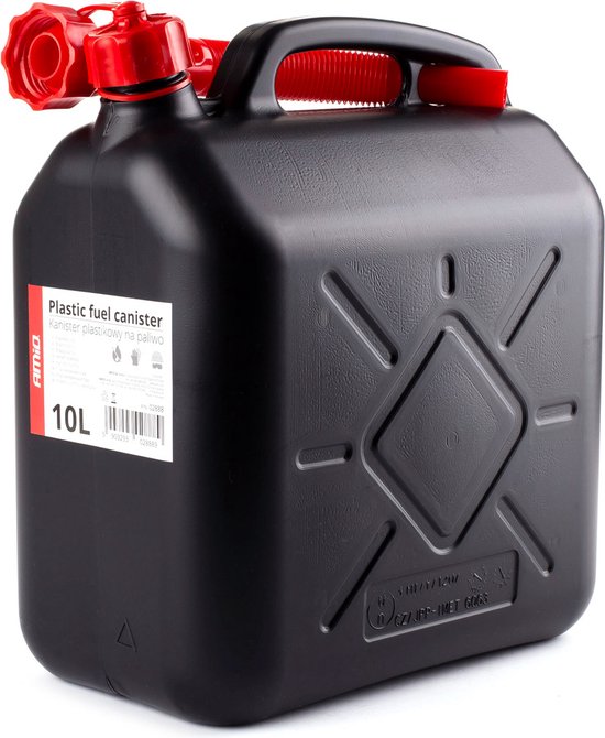 Plastic Jerrycan - 10L - Zwart/Rood - Inclusief flexibele trechter pijp ...