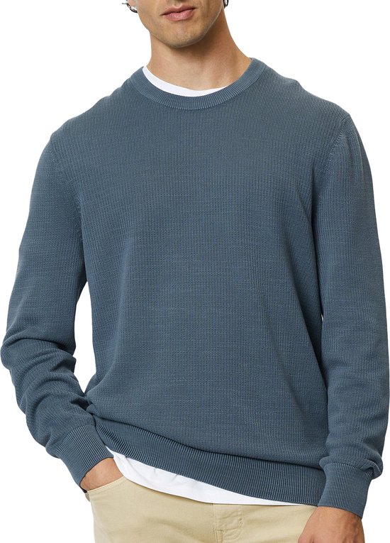 Marc O'Polo regular fit pullover - heren trui katoen met O-hals - middenblauw (middeldik) - Maat: XL