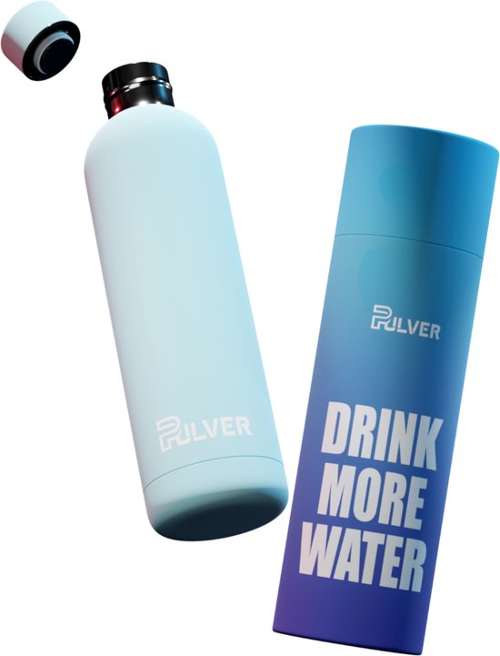 Pulver - RVS Thermosfles / Drinkfles – BPA Vrij – 750 ml - Waterfles met draaidop – Drinkfles – Dubbele isolatie - Thermosbeker - Rubberen coating- Licht Groen