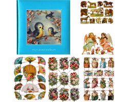 Poëziealbum - 16x16 - Lichtblauw Vogels - met 5 vellen Poëzieplaatjes - Versjes - Gedicht - Cadeau - Sint - Geschenk - Knutselen - Hobby - Creatief - Scrapbook - Poezie