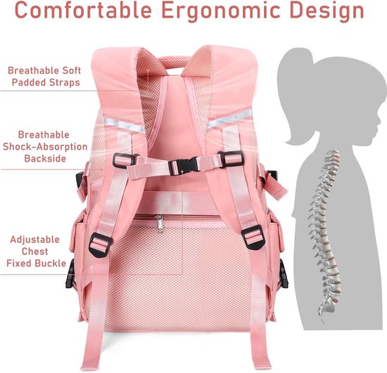 Schoolrugzak voor meisjes en vrouwen, 39,6 cm (15,6 inch), laptoprugzak, college, boekentas, schattig, voor kinderen, basisschool, middelschool, schooltas met lunchboxset voor tieners, blauw, L