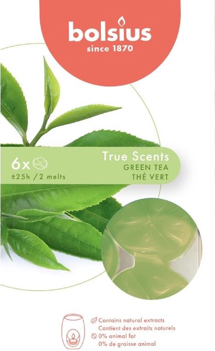 Bolsius Wax melts pack 6 True Scents Green Tea groen