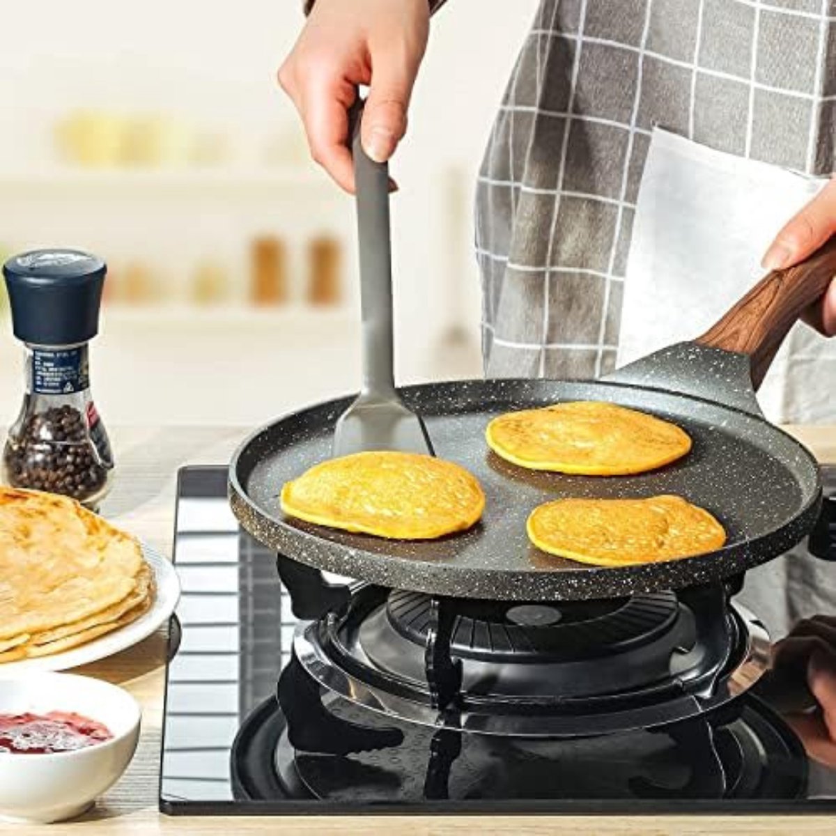 Poêle à crêpe antiadhésive, poêle Dosa à revêtement de granit pour la  cuisson, poêle plate pour tortillas, omelette, machine à crêpes