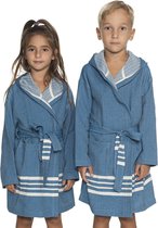Hamam Badjas Sun Kids Petrol Blue - 8-9 jaar - jongens/meisjes/uniseks - badjas kind / kinderen met capuchon - zwembadjas