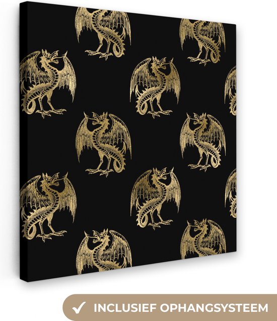 Toile Peinture Motifs - Dragon - Or - Zwart - 50x50 cm - Décoration murale