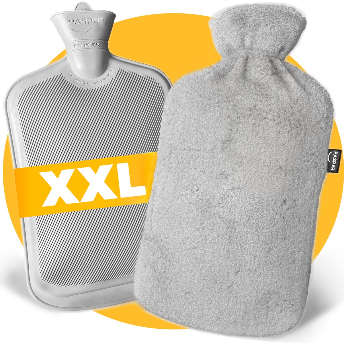 XXL kruik met hoes 3,5 liter - Pasper warmwaterkruik - 8 uur warmte - grijs - kruikzak - cadeau voor vrouw, vriendin en verjaardag - moederdag cadeautje - Pasper