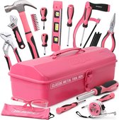 Hi-Spec 30-delige roze gereedschapsset voor beginners met metalen gereedschapskist. Home Repair Starter DIY Tool Kit met ijzerzaag, schroevendraaiers, hamer, tang, sleutel, stofbril & meer