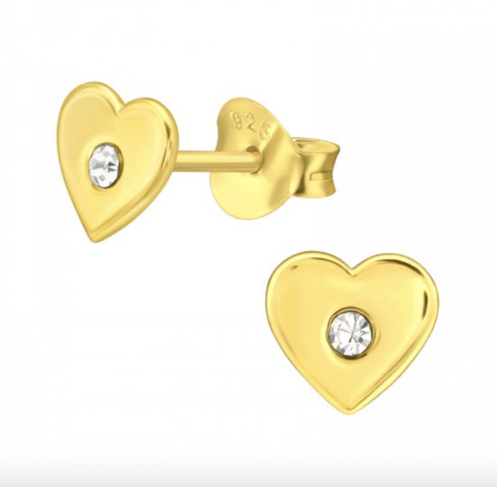Boucles d'oreilles en argent | Boucles d'oreilles | Clous d'oreilles plaqués or , coeur avec cristal