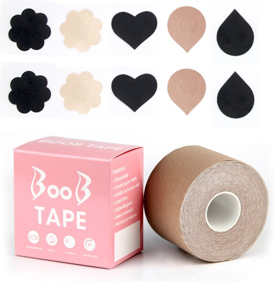 Lichtbruine Boob Tape - Fashion tape - Nipple covers - Tepelplakkers - Tepelbedekkers - Bh tape - Borst tape - Inclusief Siliconen Tepel cover