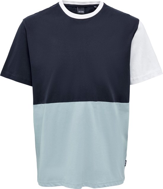 Heren tshirt- Colourblock- Ronde hals- Only & Sons- Dark navy- regular fit- Korte mouwen- Maat XL