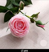 Real Touch Roses Dubble Headed - Pink - Roze - Kunstbloemen - Kunst Rozen - Kunst Boeket - Roos 2 Knoppen- 75 CM - Zijden Bloemen - Latex Bloem - Bruiloft - Wedding