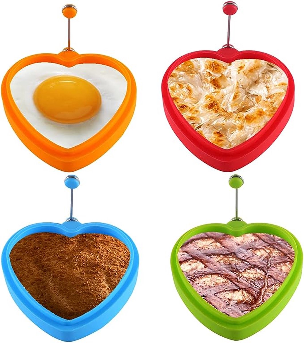 5 Stuks - Niet-klevende siliconen eierkookringen, ei-mcmuffins-vorm, perfecte gebakken ei-vorm voor het frituren van eieren, pannenkoek en omelet (veelkleurig hart)