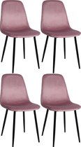 CLP Napier Set van 4 eetkamerstoelen - Zonder armleuning - roze Fluweel