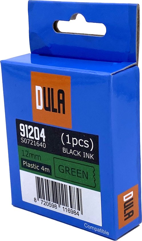 DULA - Dymo LetraTag 91204 - S0721640 - Label Tape - Zwart op Groen ...