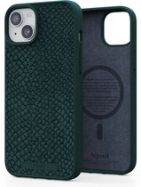 Njord Collections Zalm Leder Telefoonhoesje - Geschikt voor iPhone 15 Plus - Gereycled / Duurzaam materiaal - 2 Meter valbescherming - Mag Compatible / Inclusief Magnetische Ring – Groen