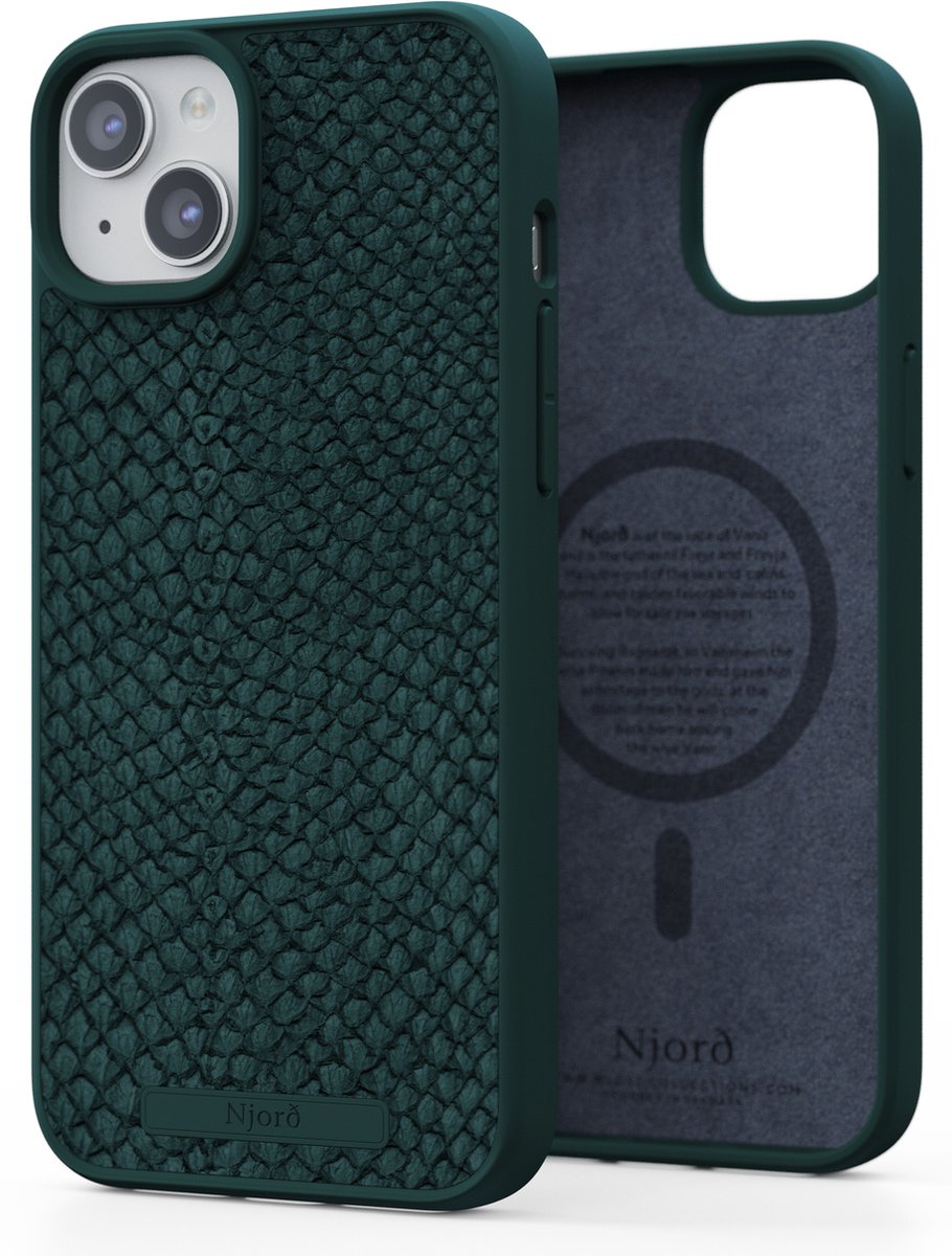 Njord Collections Hoesje geschikt voor iPhone 15 Plus - Zalm Leder - Groen