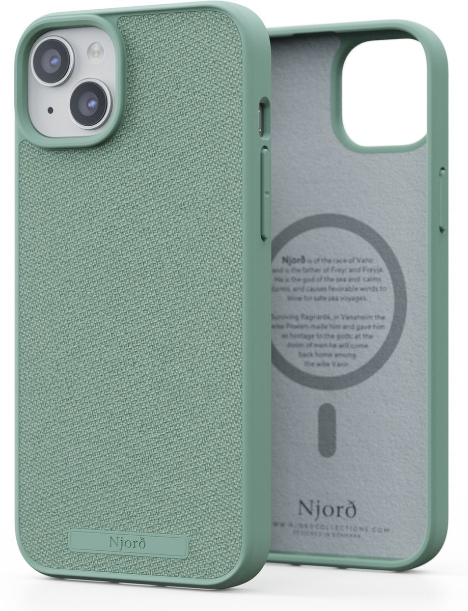 Njord Collections Fabric Telefoonhoesje - Geschikt voor iPhone 15 Plus - 2M valbestendig - 100% gereycled materiaal - Mag Compatibel – Turquoise