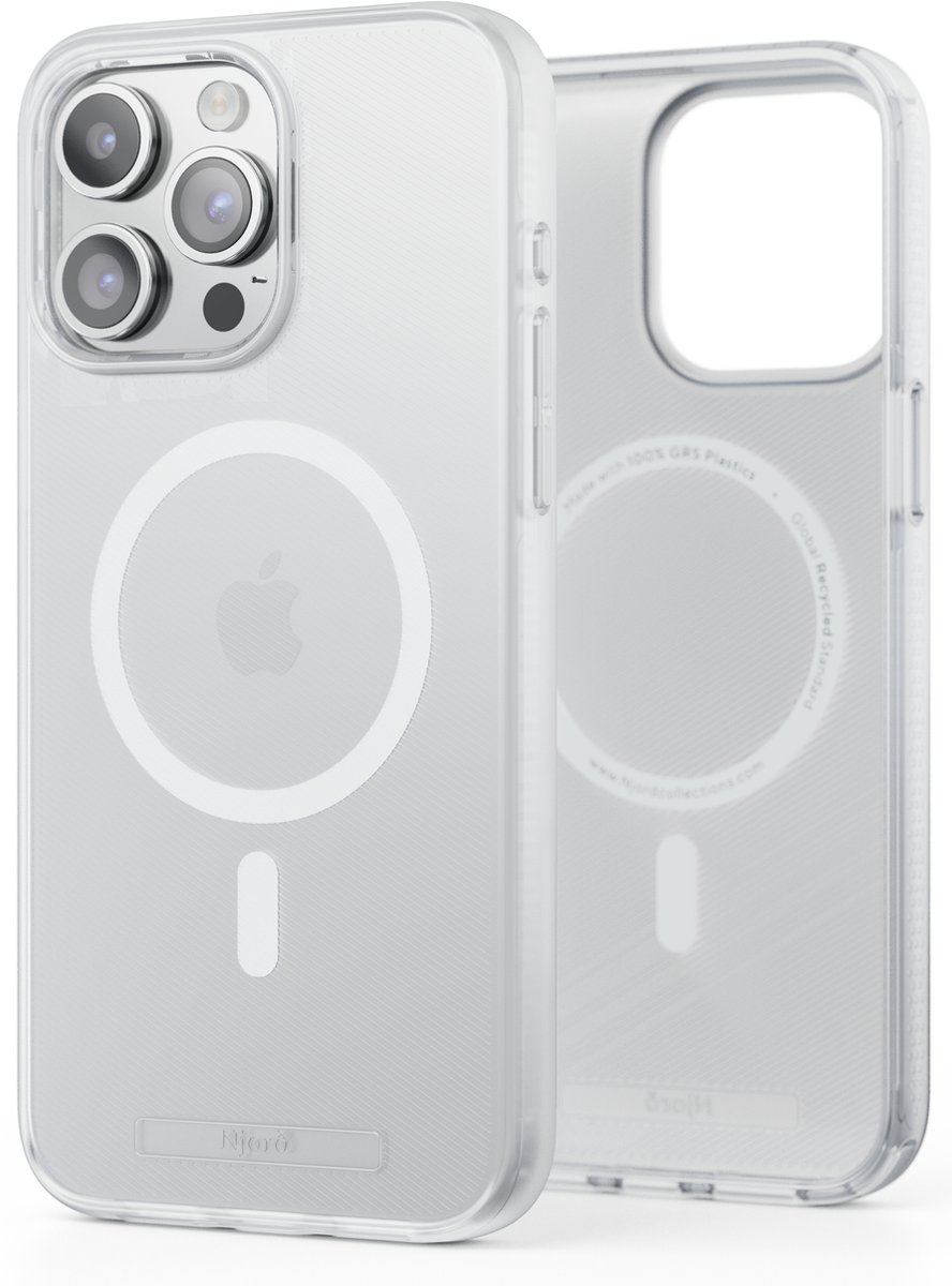 Njord Collections 100% GRS telefoonhoesje - Geschikt voor iPhone 15 Pro – Gerecyled Plastic - Duurzaam Telefoonhoesje - 2m valbescherming - Mag Compatibel – Transparant