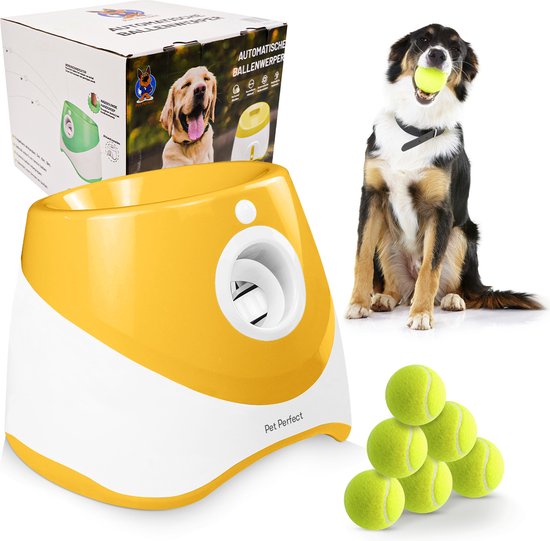 Pet Perfect Automatische Ballenwerper voor Honden - Intelligentie Speelgoed Hond - Hondenspeelgoed met 6 Tennisballen - Oranje