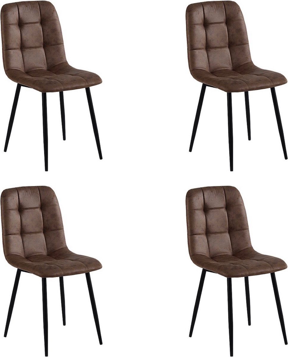 Colenis® - Ela Eetkamerstoel - Set Van 4 - Bruin - Microfiber Stof - Microvezel - Industrieel