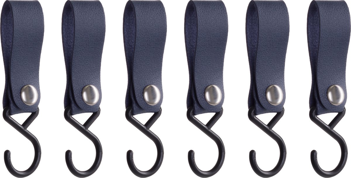 QUVIO Ophanghaak met leren bandje - Kledinghaken - Kledinghangers - Opbergen - Haken - Keukenhaken - Kunststof - Leer - Ophanghaken - Set van 6 - Blauw
