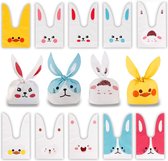 60 stuks plastic geschenkzakjes met schattige afbeelding van konijnenoren voor koekjesbakkerij, snoep, koekjes, opslag, feest-/geschenkzakjes