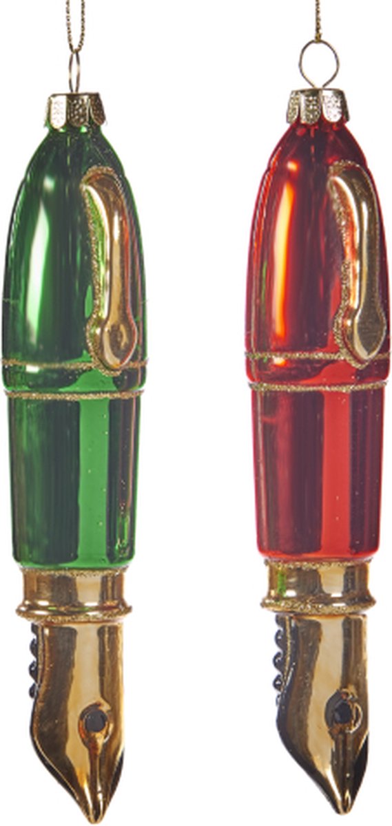 GLAS-VULPEN-ORNAMENT-ROOD-GROEN-ASS/2-KERST-14,5CM-GOODWILL-KERST-HANGER-PRIJS IS PER STUK