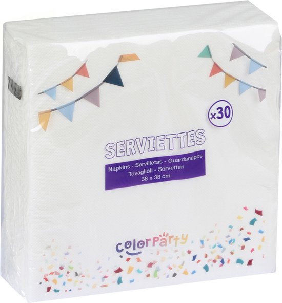 Serviettes de table/de fête Color Party - 30x - blanc - 38 x 38 cm - papier - 3 épaisseurs