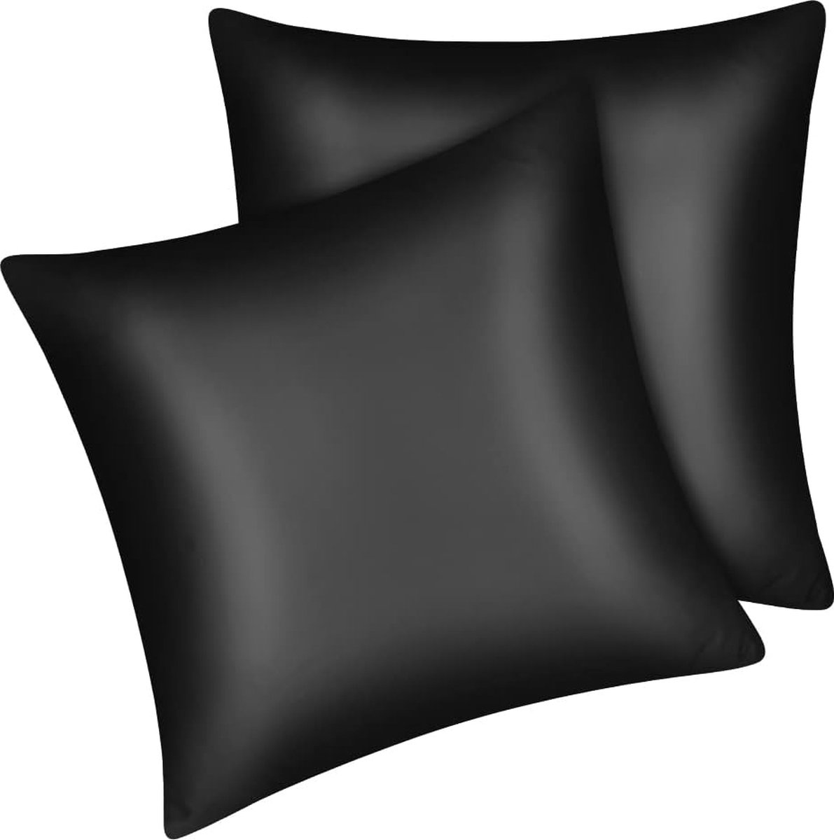 Set van 2 satijnen kussenslopen Premium kussensloop kussensloop haar- en huidverzorging zijdezacht met ritssluiting, zwart, 40 x 40 cm