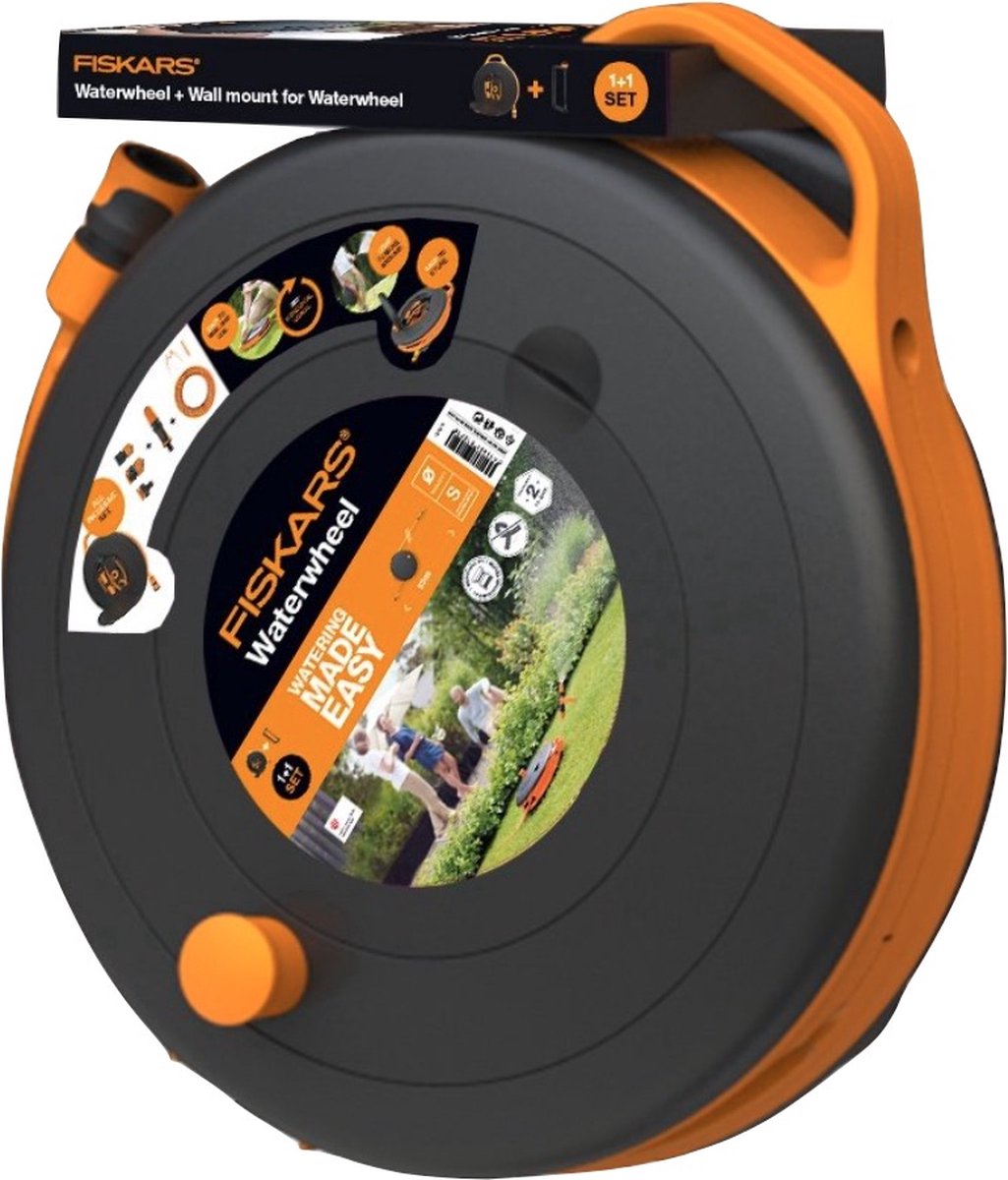 Fiskars Slanghaspel S + Wandbevestiging set - 15 Meter