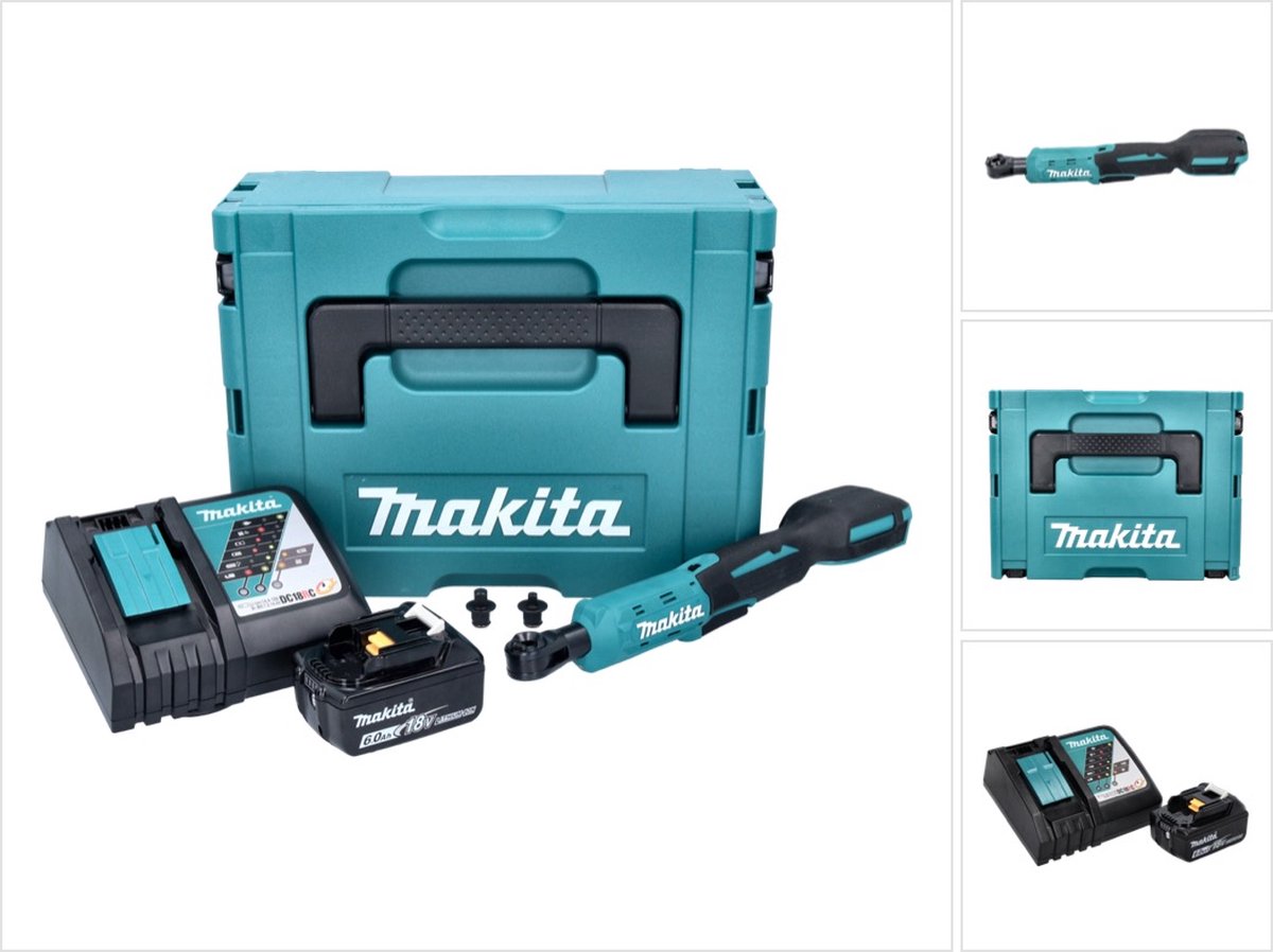 Makita DWR 180 RG1J accu-ratelsleutel 18 V 47,5 Nm 1/4" 3/8" + 1x accu 6,0 Ah + oplader + Makpac