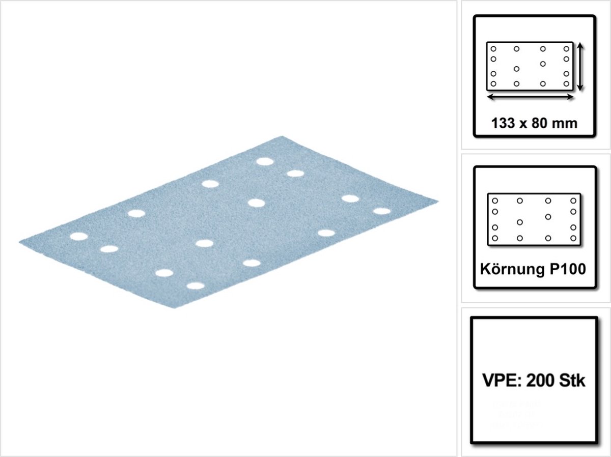 Festool STF 80x133 schuurpapier Garnet P100 80 x 133 mm 200 st. ( 2x 499628 ) voor glijders RTS 400, RTSC 400, RS 400, RS 4, L 130