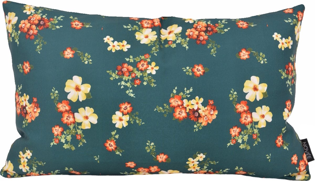 NOVÉE Mae Bloom Kussenhoes Petrol | Indoor / Outdoor Collectie | Katoen | 30 x 50 cm