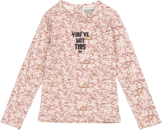 Koko Noko meisjes shirt met ribstructuur en bloemen Dusty Pink
