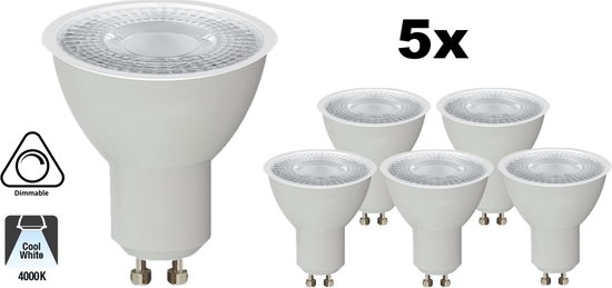 5 PACK - GU10 LED Spot WIT 3w, 240 Lumen, 4000K Neutraal Wit, Dimbaar, Lichthoek: 60°
