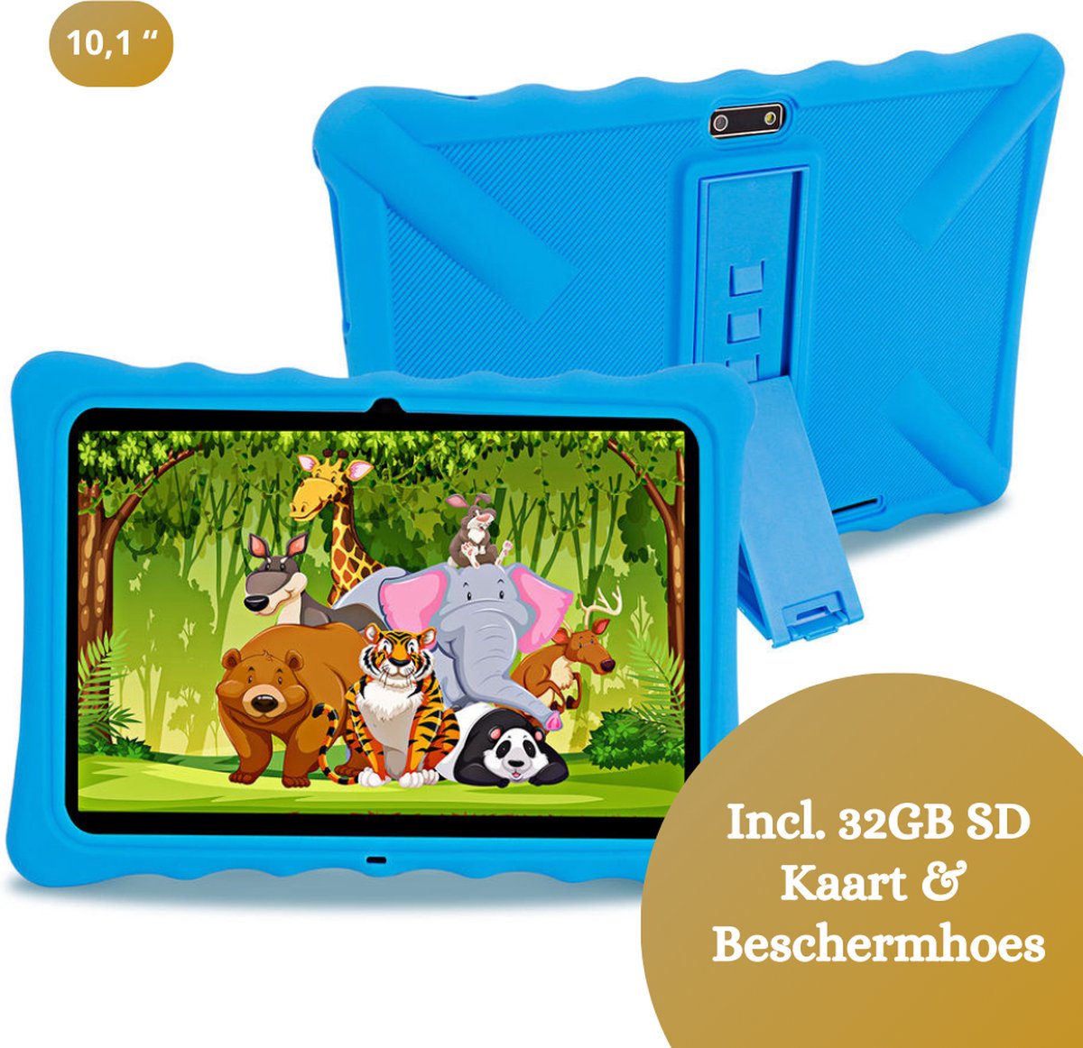 Focalix - Kindertablet - Tablet - 10.1 Inch - 2GB RAM - 64GB Geheugen - Android 12 - 5000mAh Batterij - Camera voor en Achter - Kindertablet Vanaf 3 Jaar - Ouderlijk Toezicht - Kidsproof - Incl. Beschermhoes en 32GB SD Kaart - Blauw