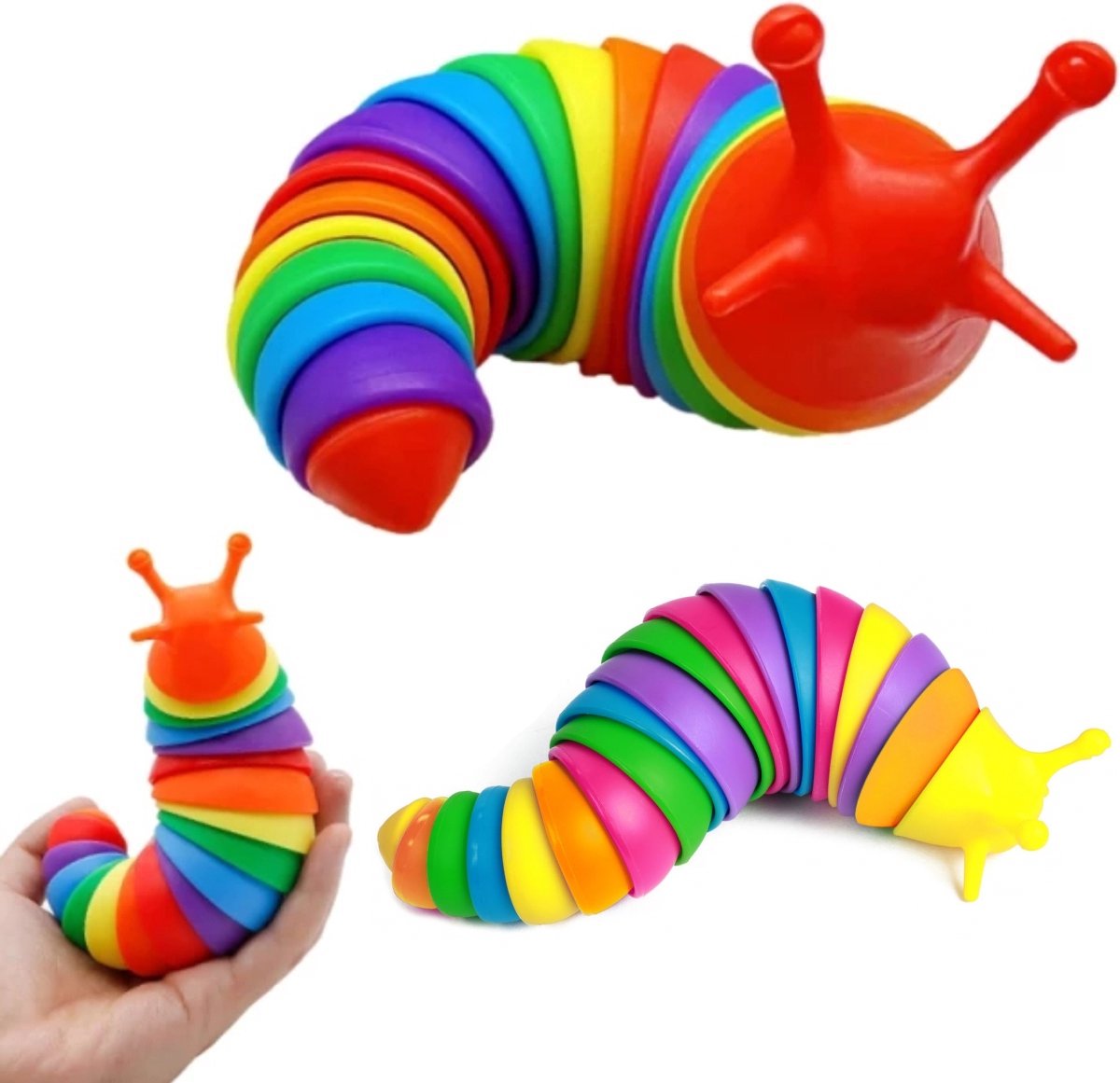 Fidget Slak Regenboog - Finger Slug - Fidget Slug - Rups - TikTok Hype - Anti Stress - 19 cm - XXL