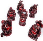 Mini Boeddha set van 6 stuks ca. 5 cm hoog - rood