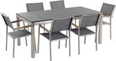 GROSSETO - Tuinset met 6 stoelen- Grijs/Zwart - Graniet