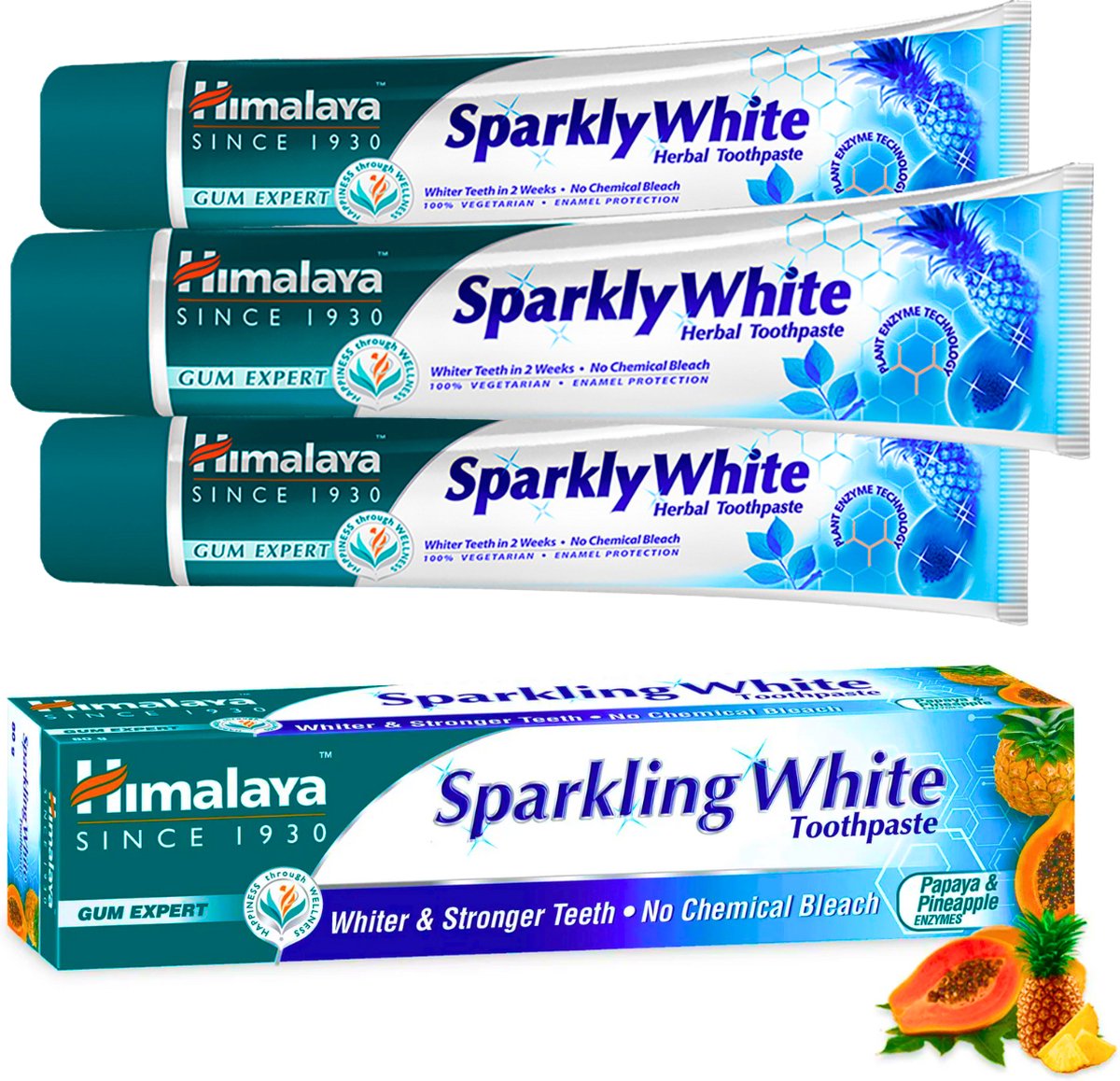 Himalaya Sparkly White Tandpasta - Kruidentandpasta - 3 x 75ml - Whitening Tandpasta - Tandpasta Zonder Fluoride