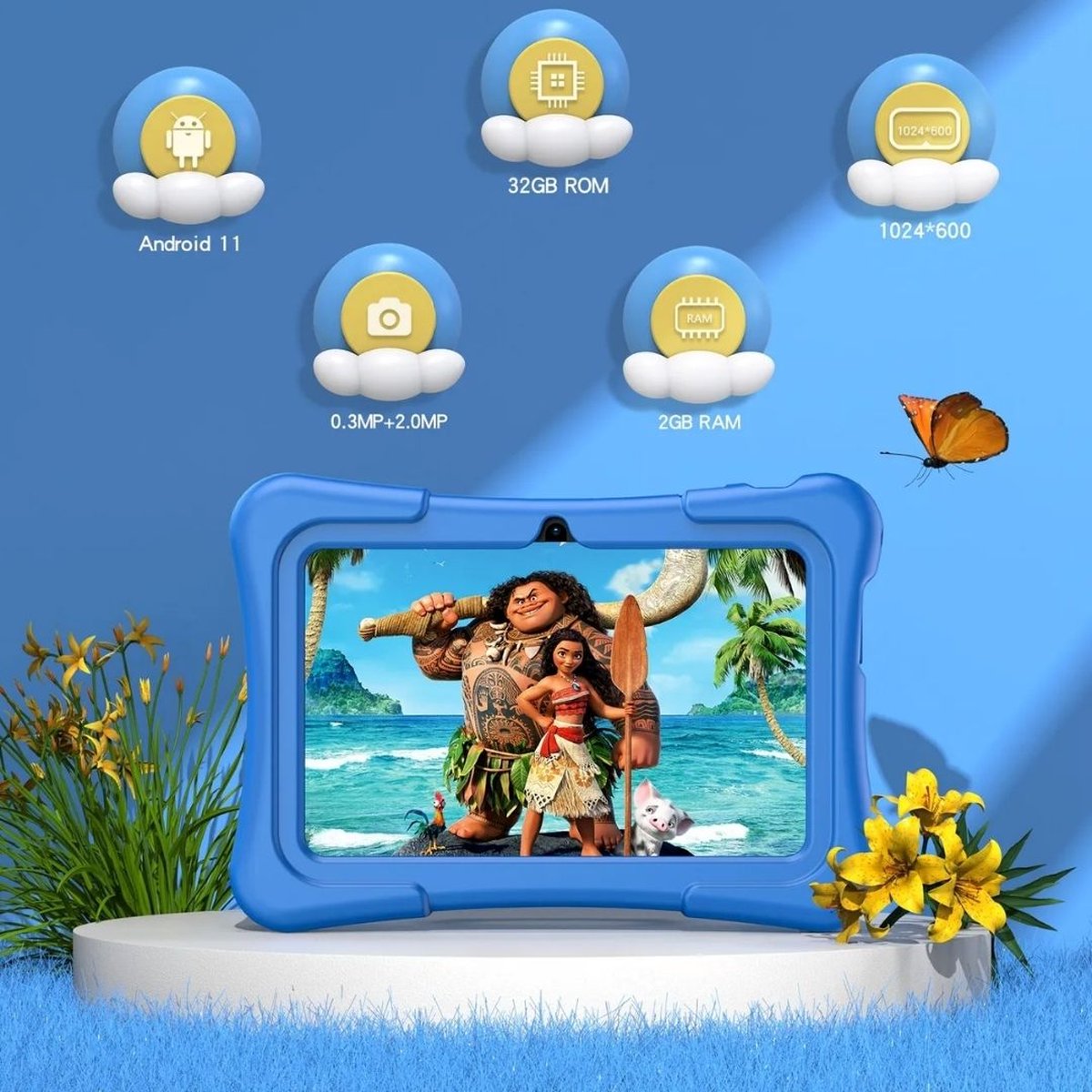 Kindertablet - 7 Inch - 2023 model - Android 10.0 - Langdurig gebruik - 32GB - Kindertablet vanaf 3 jaar - Kinder Tablet - Gratis Beschermende Hoes - Blauw