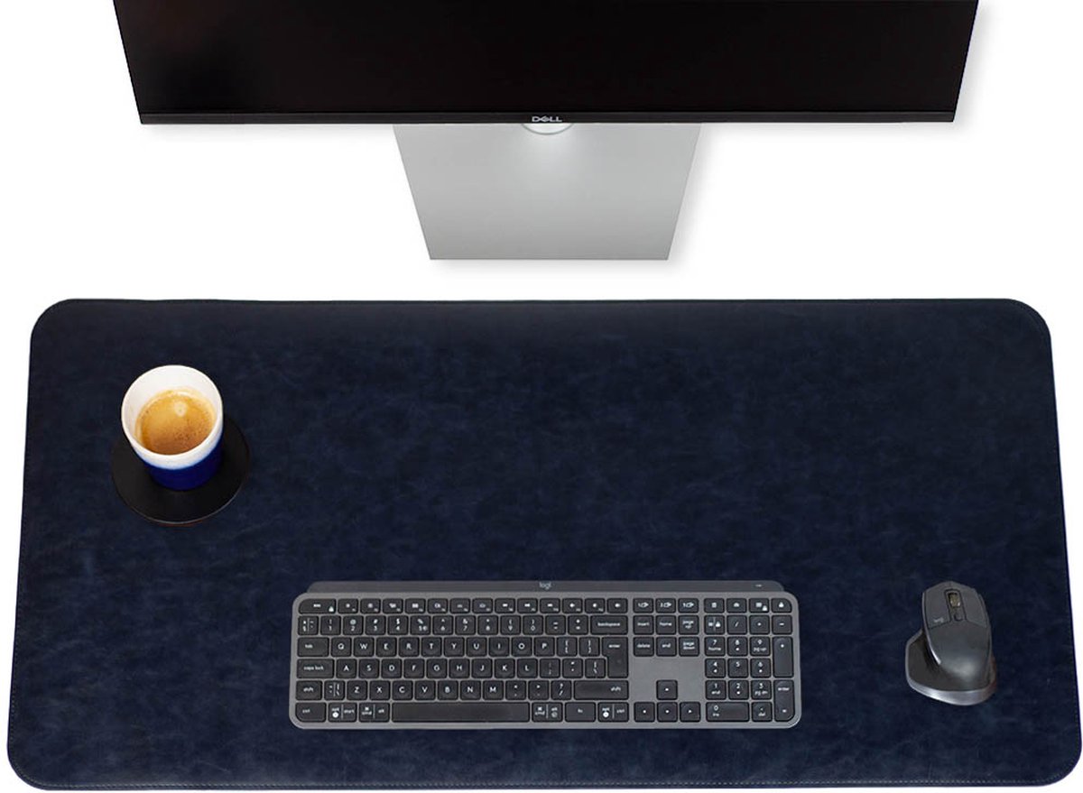 Brute Strength - Luxe Bureau Onderlegger Kunstleer - Donkerblauw - ronde hoeken Bureau Organizer - 80x40 cm - Bureaumat - Kantoor accessoires - Computer mat