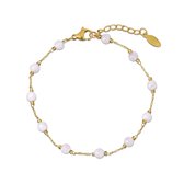 Kasey - Bracelet Quartz Rose - Bracelet Pierres Précieuses - Bracelet Perles Natuursteen - Bracelet Femme - Bracelet Femme - Doré - 19 cm + 2 cm réglable