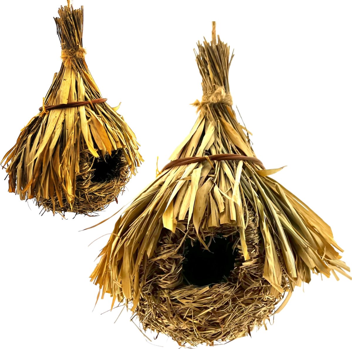 Vogelnest Vogelhuis van stro hangend - ca. Ø23 x 31 cm - 2 Stuks