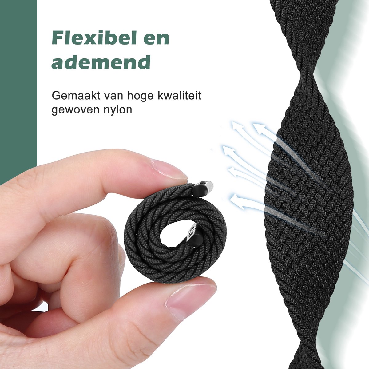 Stravo Gevlochten Nylon Bandje voor Apple Watch – Solo-stijl – Verstelbaar & Elastisch – Starlight – Geschikt voor Apple Watch 49mm (Ultra 1/2/3), 46mm (Series 10/11), 45mm (Series 7/8/9), 44mm (Series 4/5/6, SE 1/2/3) – S/M – foto 5