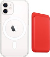 Apple Clear MagSafe Case met magnetic Wallet Card Holder voor iPhone 12 - iPhone beschermhoes case inclusief Magsafe Leren kaart houder wallet - Compatibel met iPhone 12 - Rood