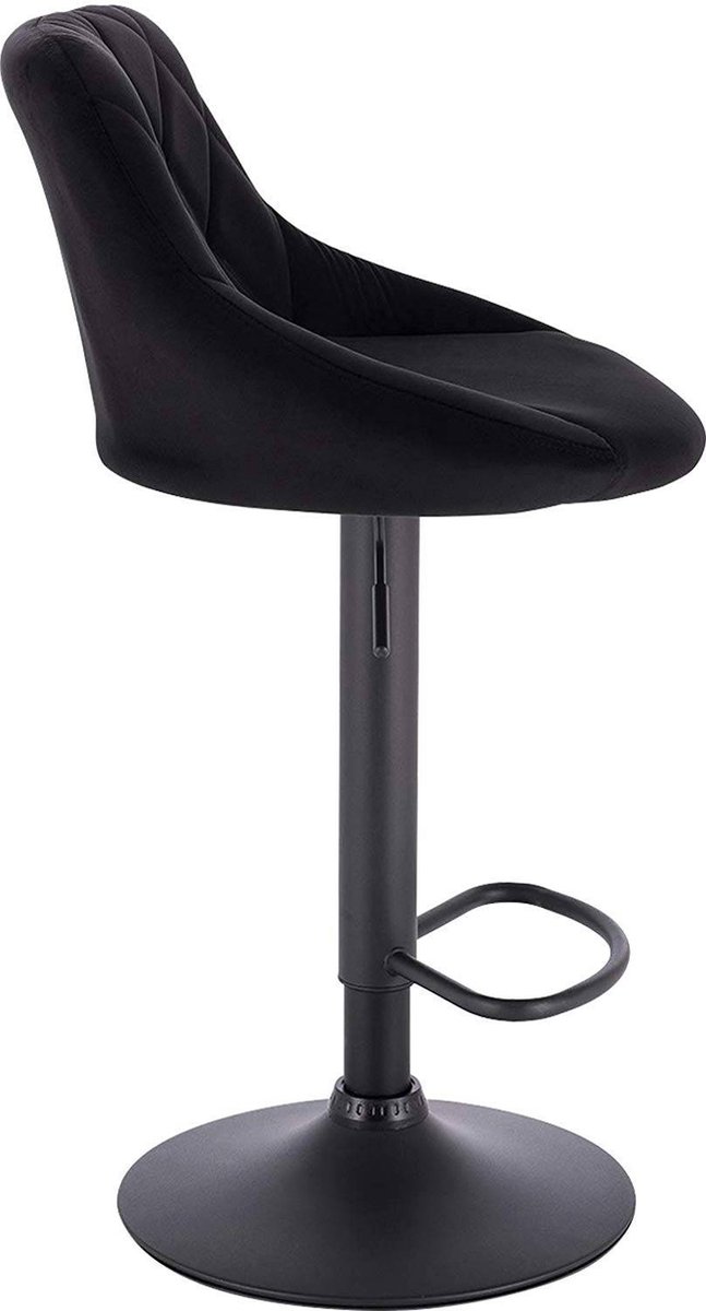 Dripio Designer Barkruk Eumelia - Met rugleuning - Velvet - Stevig - Ergonomische barstoel - Zithoogte 60 - 82cm - Zwart - Set van 1 - Keuken en bar - In hoogte verstelbaar
