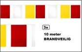 3x Vlaggenlijn rechthoek rood/wit/geel 10 meter PVC - BRANDVEILIG - Mega vlaggenlijn Carnaval thema feest festival evenement verjaardag