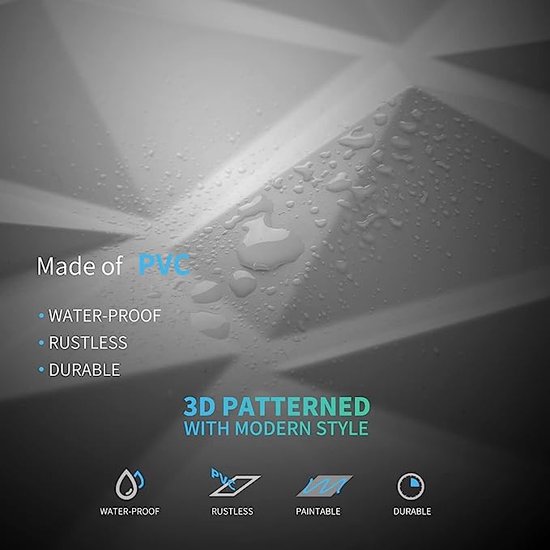 Art3d 33 stuks 3D-wandpanelen diamant sterk pvc, 30 x 30 cm, niet vervormbaar, recyclebaar, waterbestendig, hittebestendig, geurneutraal, mat wit
